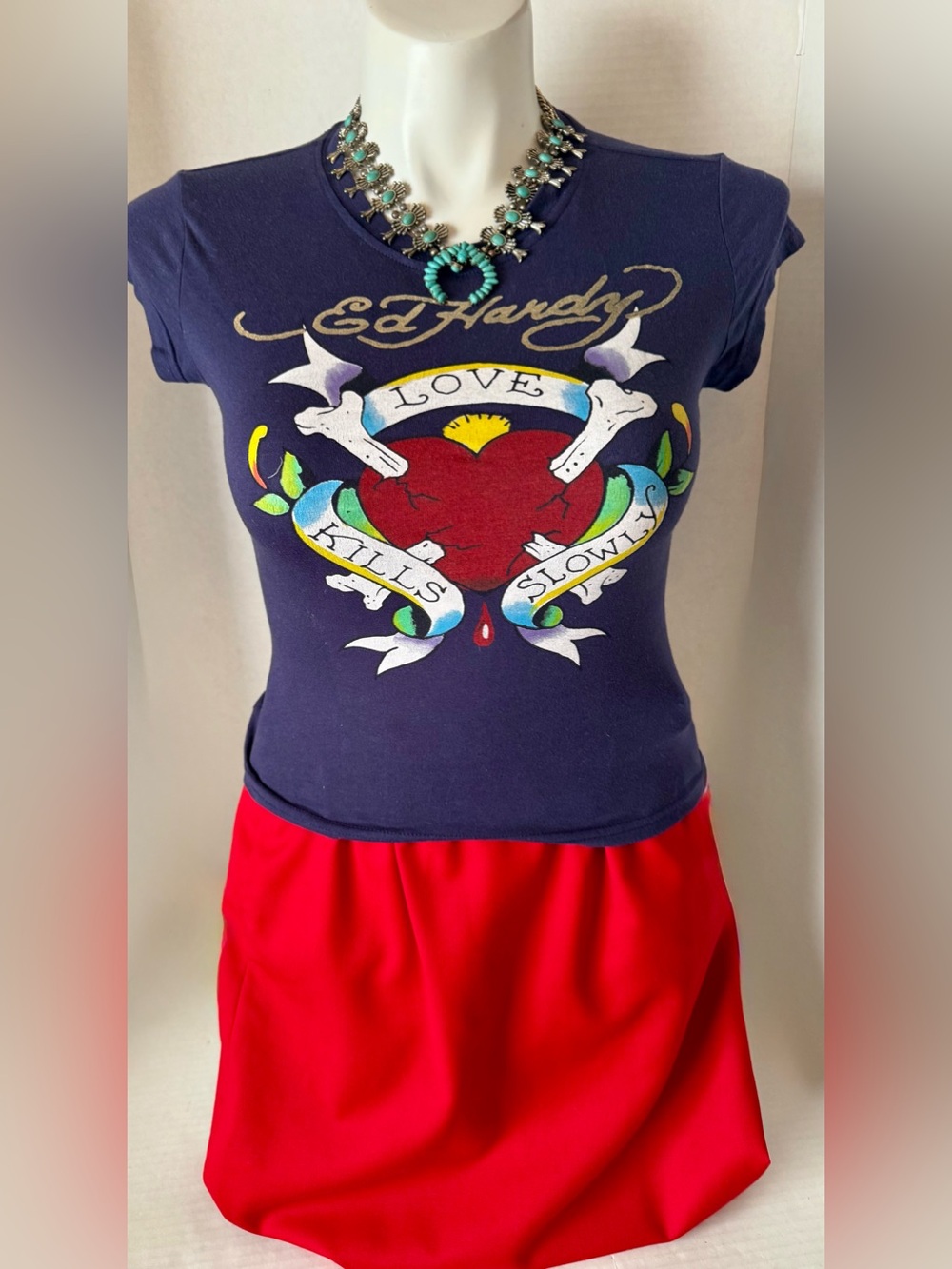 Ed Hardy Navy Baby Tee Size Large